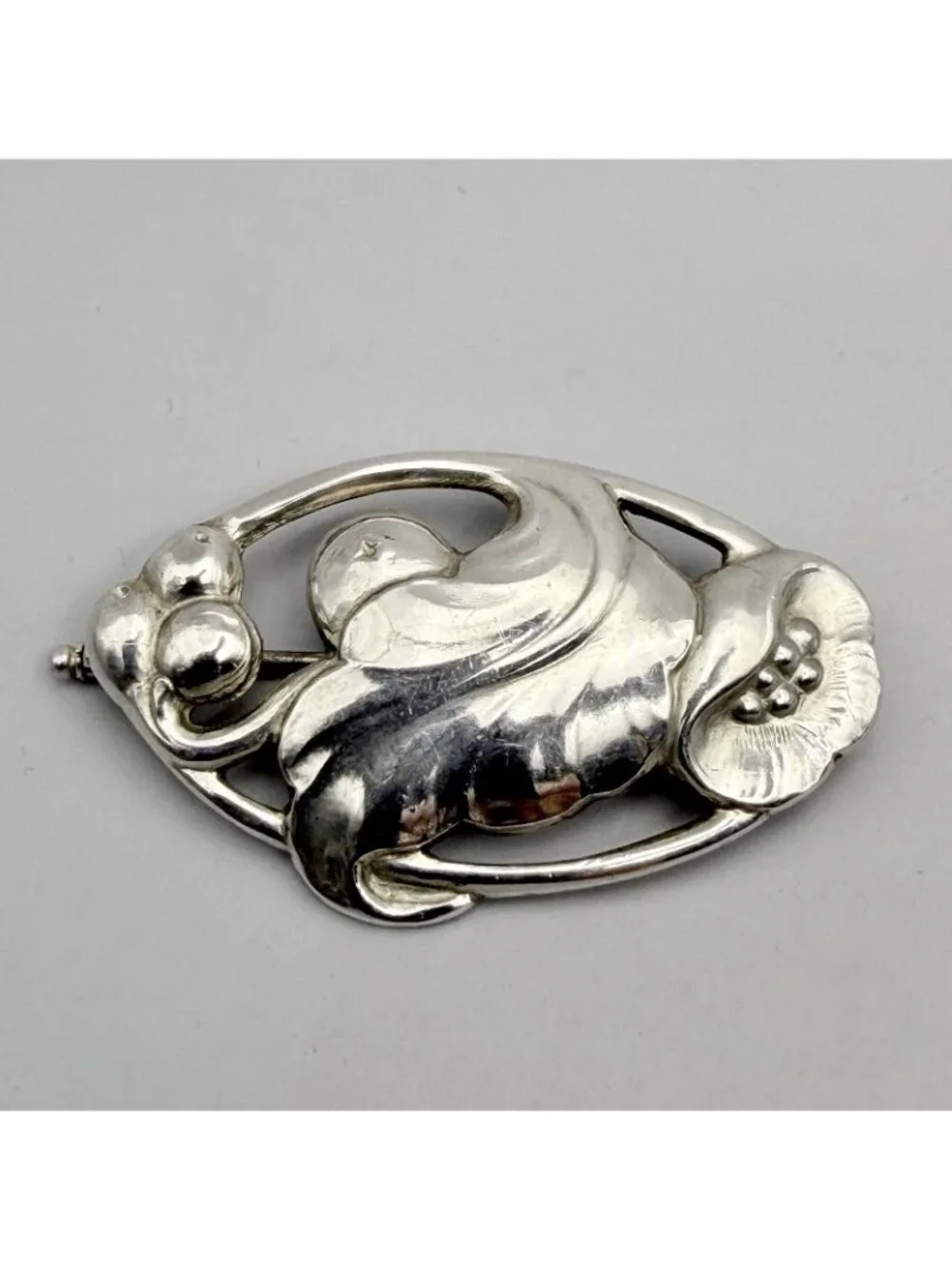 Evald Nielsen Grapes Brooch Skønvirke Denmark Sterling Silver Art Nouveau Pin